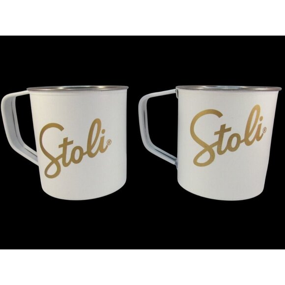 Stoli White Stainless Steel Mug Set of 2 - Picture 1 of 9